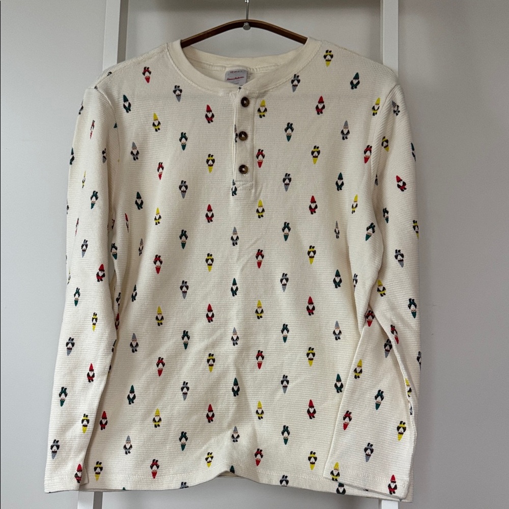 Hanna Andersson Cream Long Sleeve Henley w/ Gnome Print